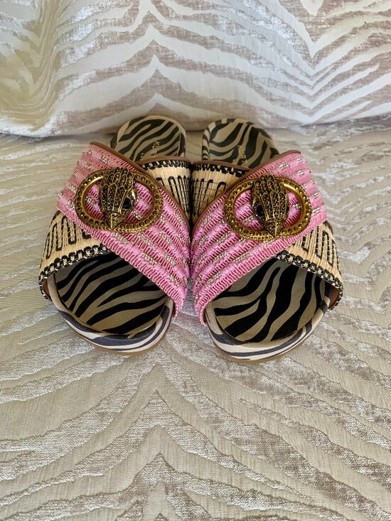 Kurt Geiger Shoes - Kurt Geiger Chelsea Mixed Media Pink and Zebra Cross Strap Sandals Size 7.5